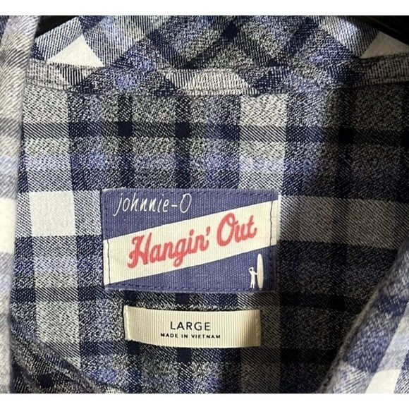 johnnie-O Shirt Hangin Out Large Blue Gray Plaid Flannel Long Sleeve Button EUC - Picture 2 of 10